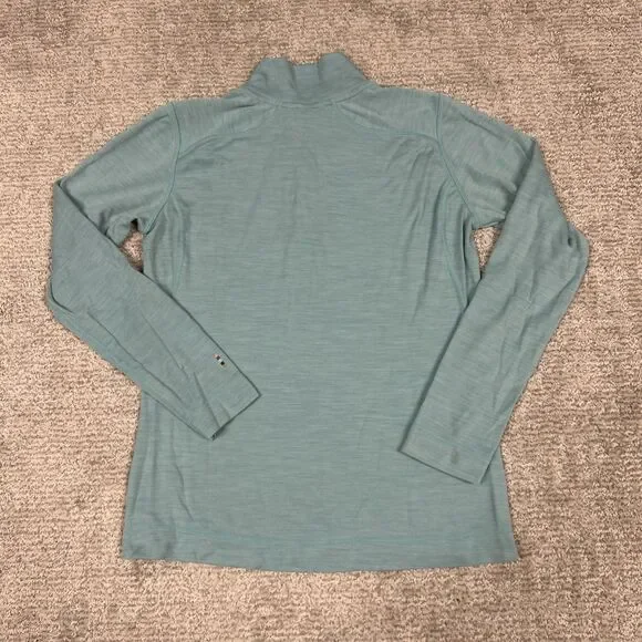 Smartwool 250 Merino Wool Shirt Womens Medium Base Layer 1/4 Zip Turquoise *hole - Picture 8 of 8